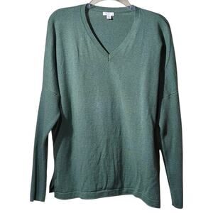J.Jill Green V-Neck Ribbed Drop Sleeve Rolled Hem Oversized Sweater Women's Sz M